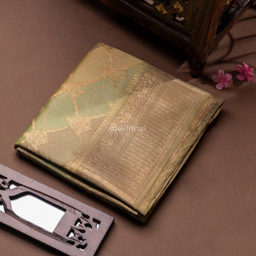 LEAF GREEN RANGKHAT CHANDERI SILK SAREE