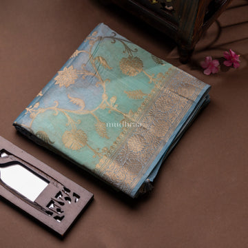 BLUE GREEN RANGKHAT CHANDERI SILK SAREE