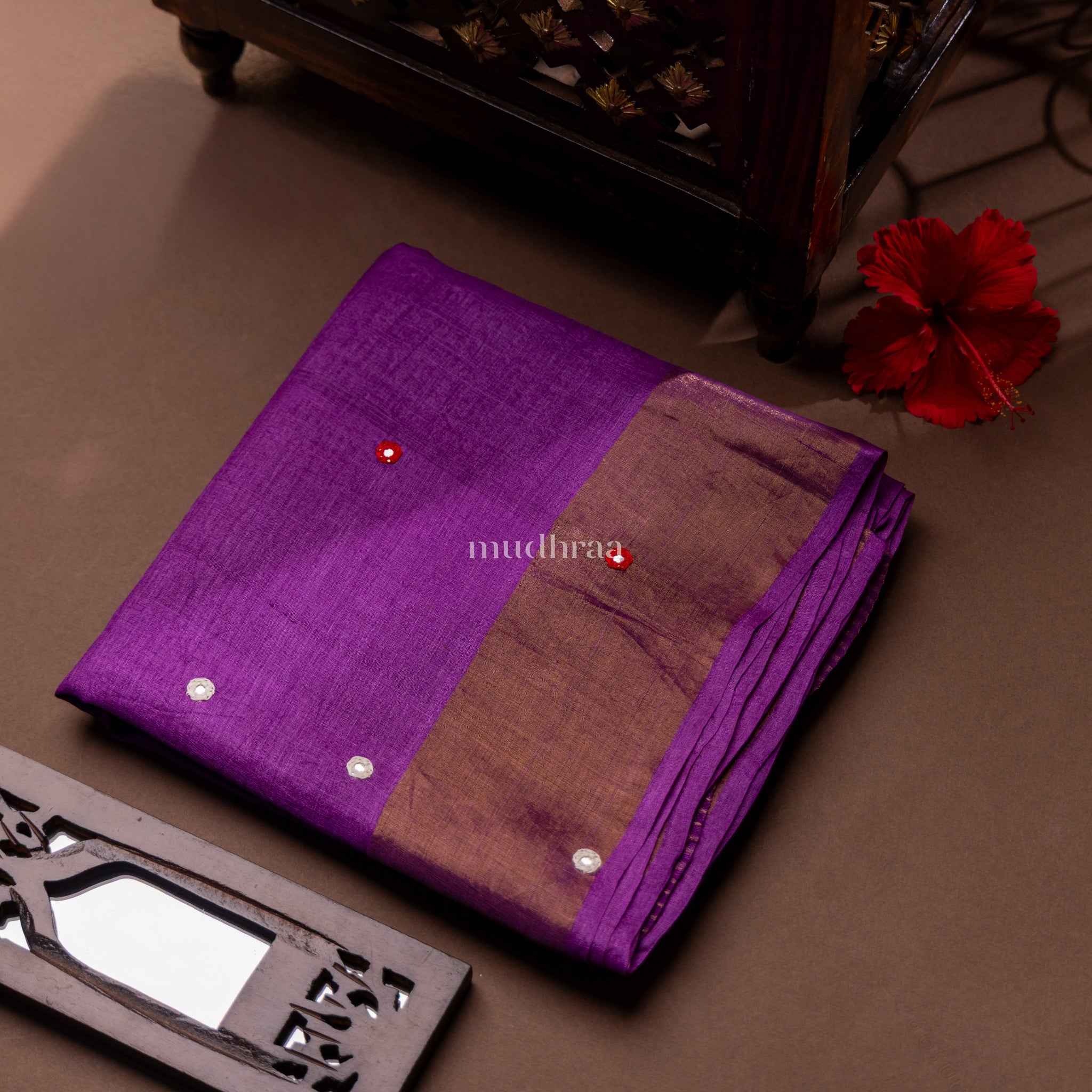 ELECTRIC VIOLET MIRROR WORK TUSSAR SAREE