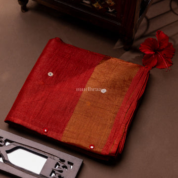 RED MIRROR WORK TUSSAR SAREE