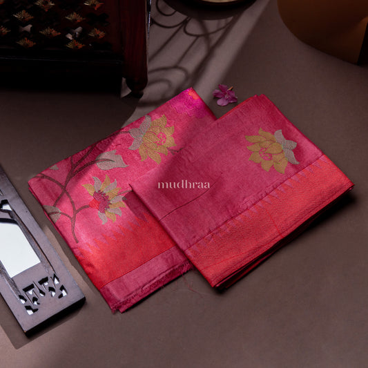 RANI PINK EMBROIDERED TUSSAR SUIT SET