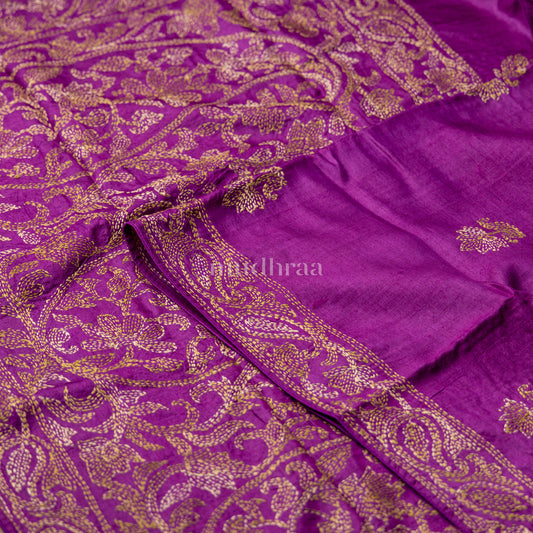 DARK ORCHID KANTHA TUSSAR SAREE