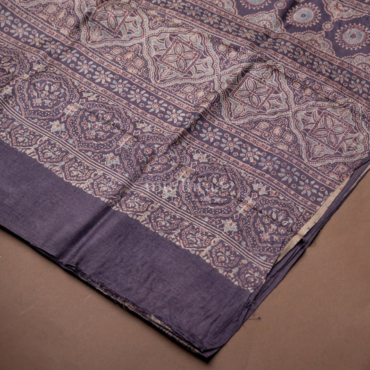 JET BLACK AJRAKH TUSSAR SILK SAREE