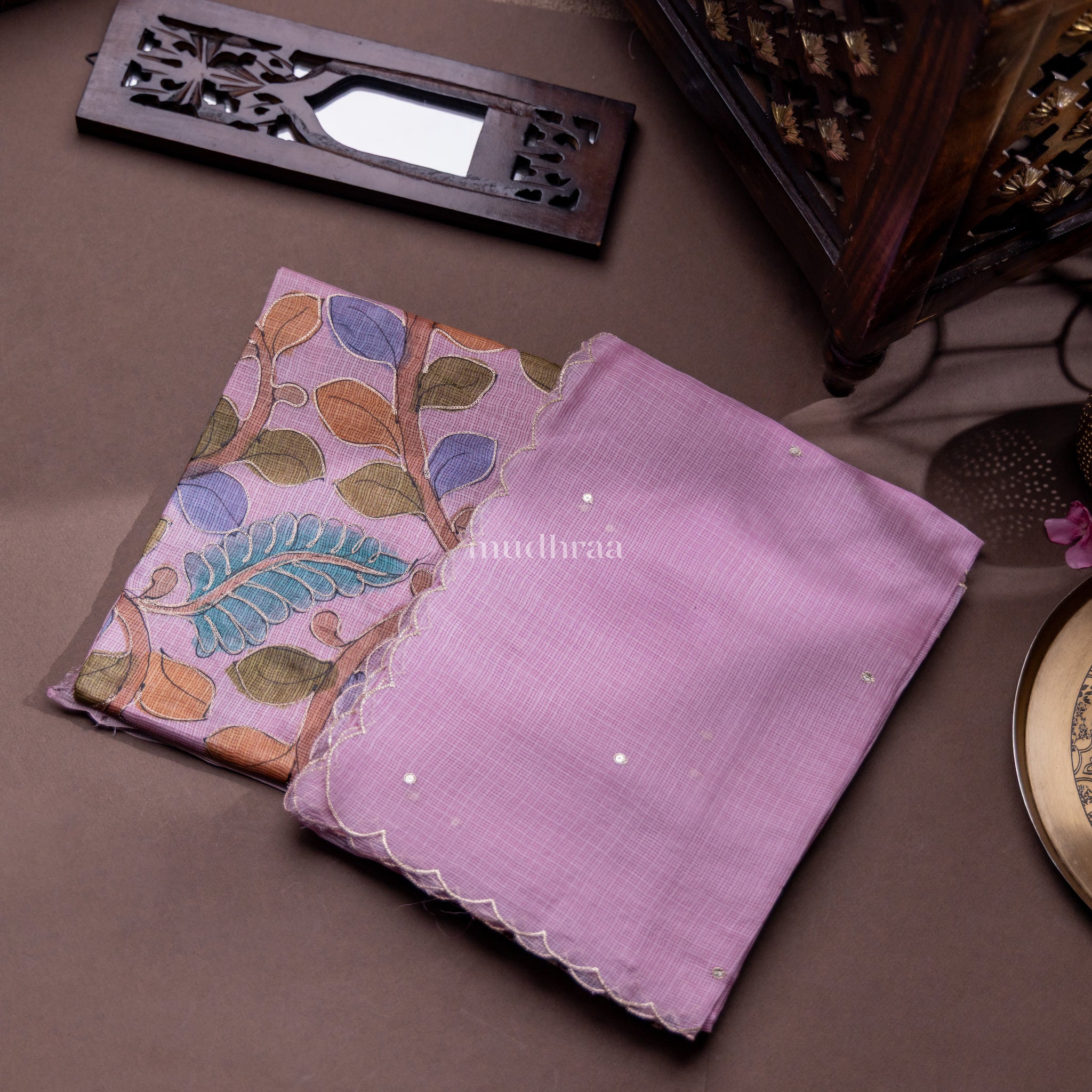 BLUSH PINK KALAMKARI KOTA TUSSAR SUIT SET