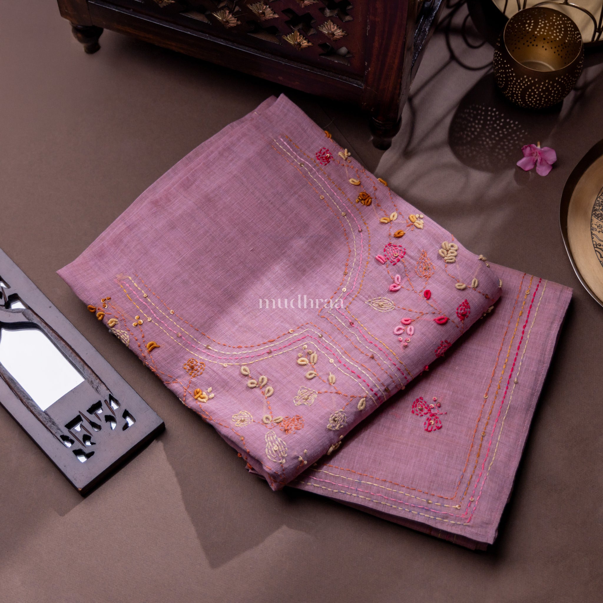 LILAC EMBROIDERED CHANDERI SUIT SET