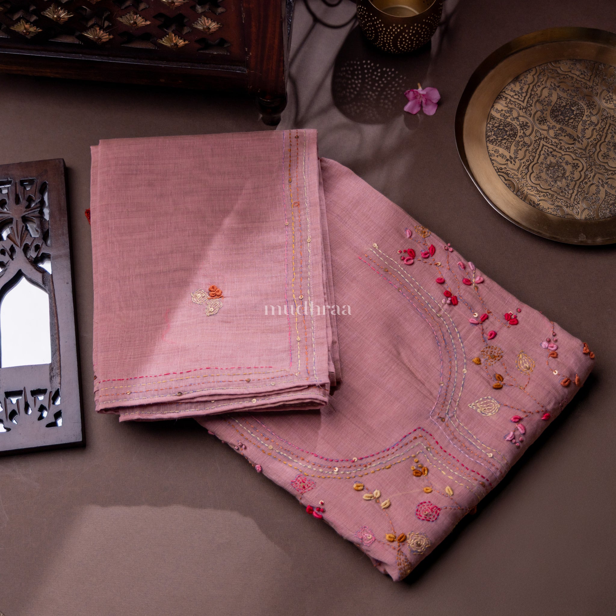 BABY PINK EMBROIDERED CHANDERI SUIT SET