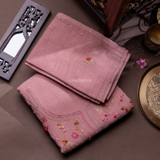 BABY PINK EMBROIDERED CHANDERI SUIT SET