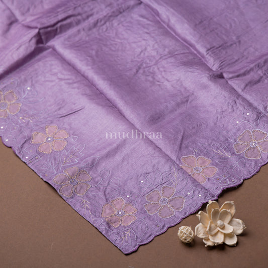 LAVENDER APPLIQUE EMBROIDERED TUSSAR SAREE ( KALAMKARI BLOUSE)