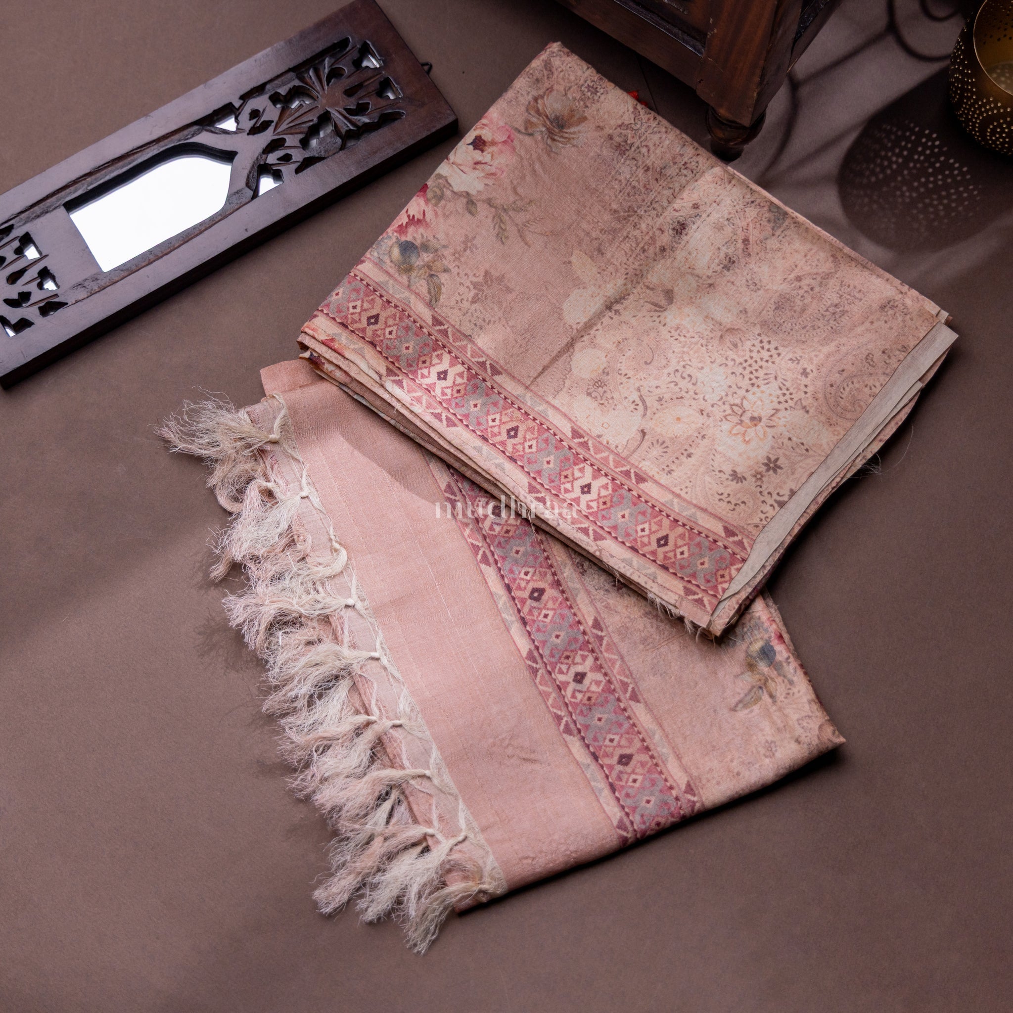 PASTEL PINK PRINTED TUSSAR SUIT SET