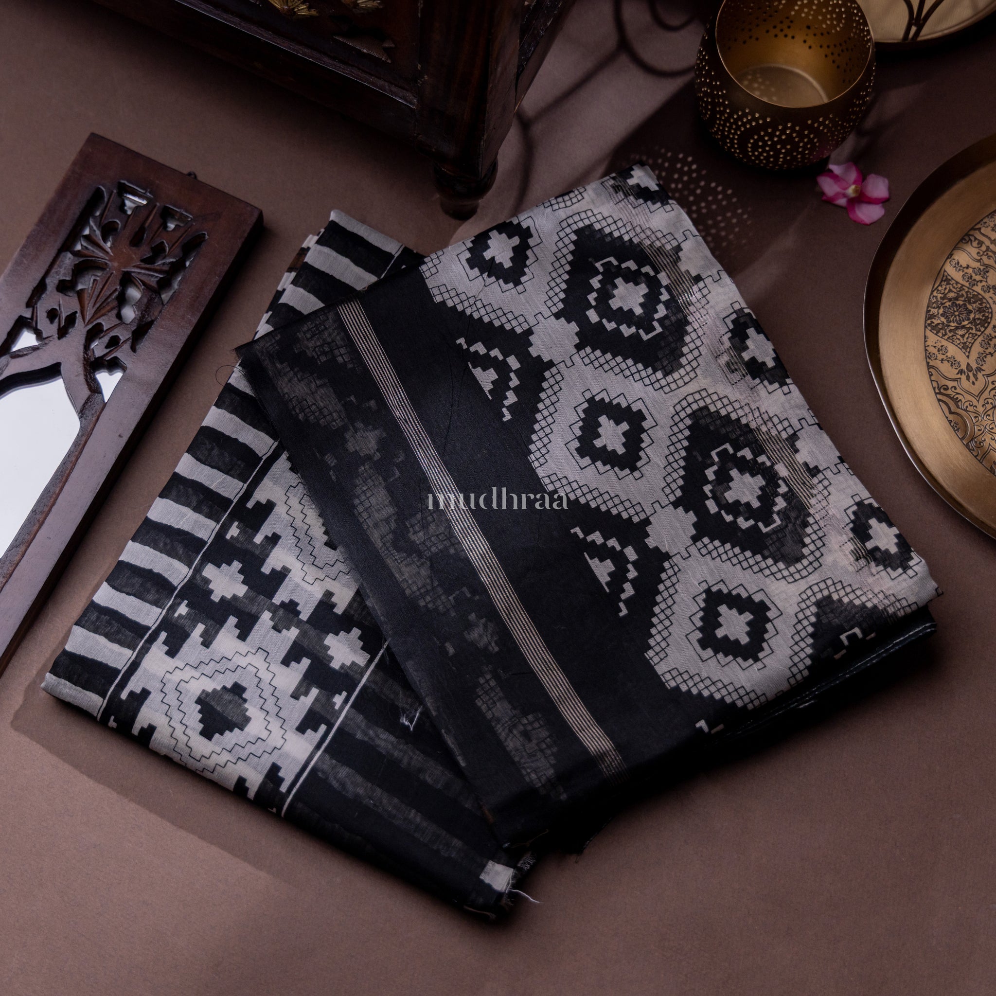 BLACK & WHITE STRIPED CHANDERI SUIT SET