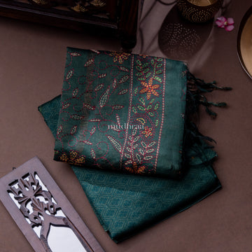 DARK GREEN CHANDERI KANTHA SUIT SET