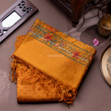 MUSTARD CHANDERI KANTHA SUIT SET
