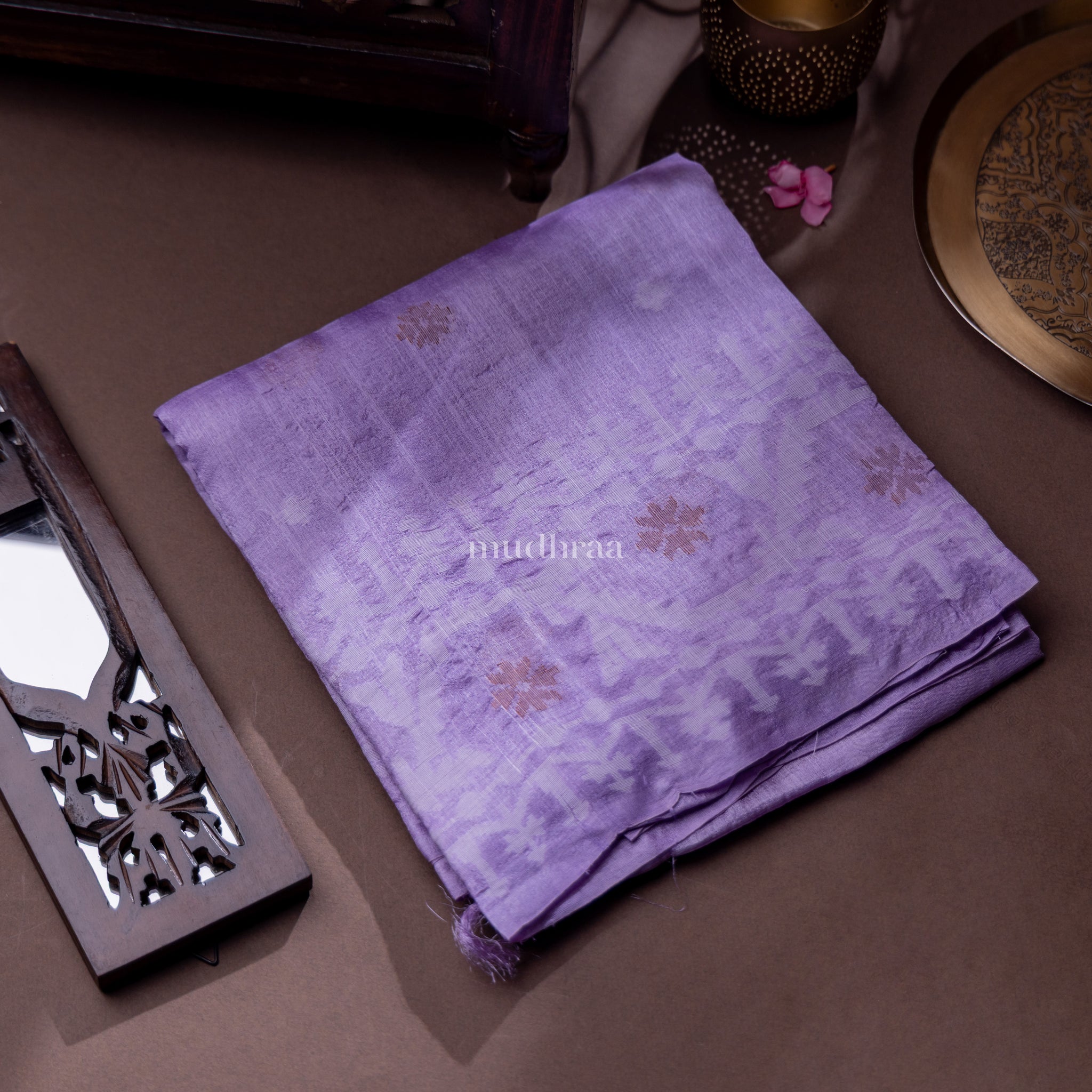 LAVENDER HANDWOVEN JAMDANI TUSSAR SILK SAREE
