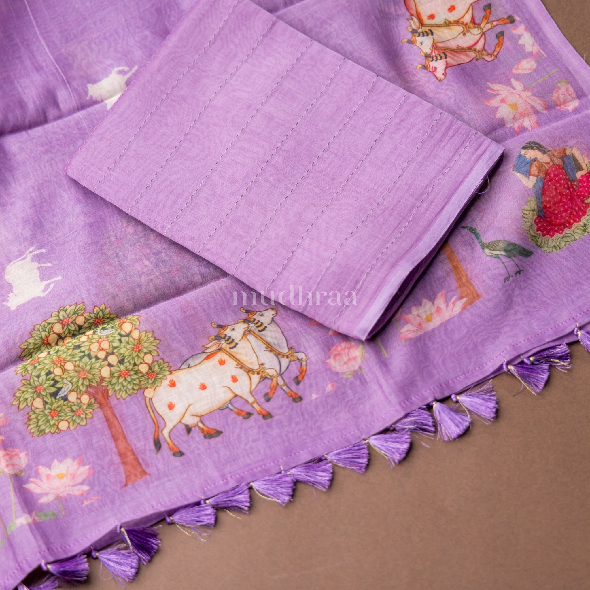 LAVENDER CHANDERI KANTHA-PICHWAI SUIT SET