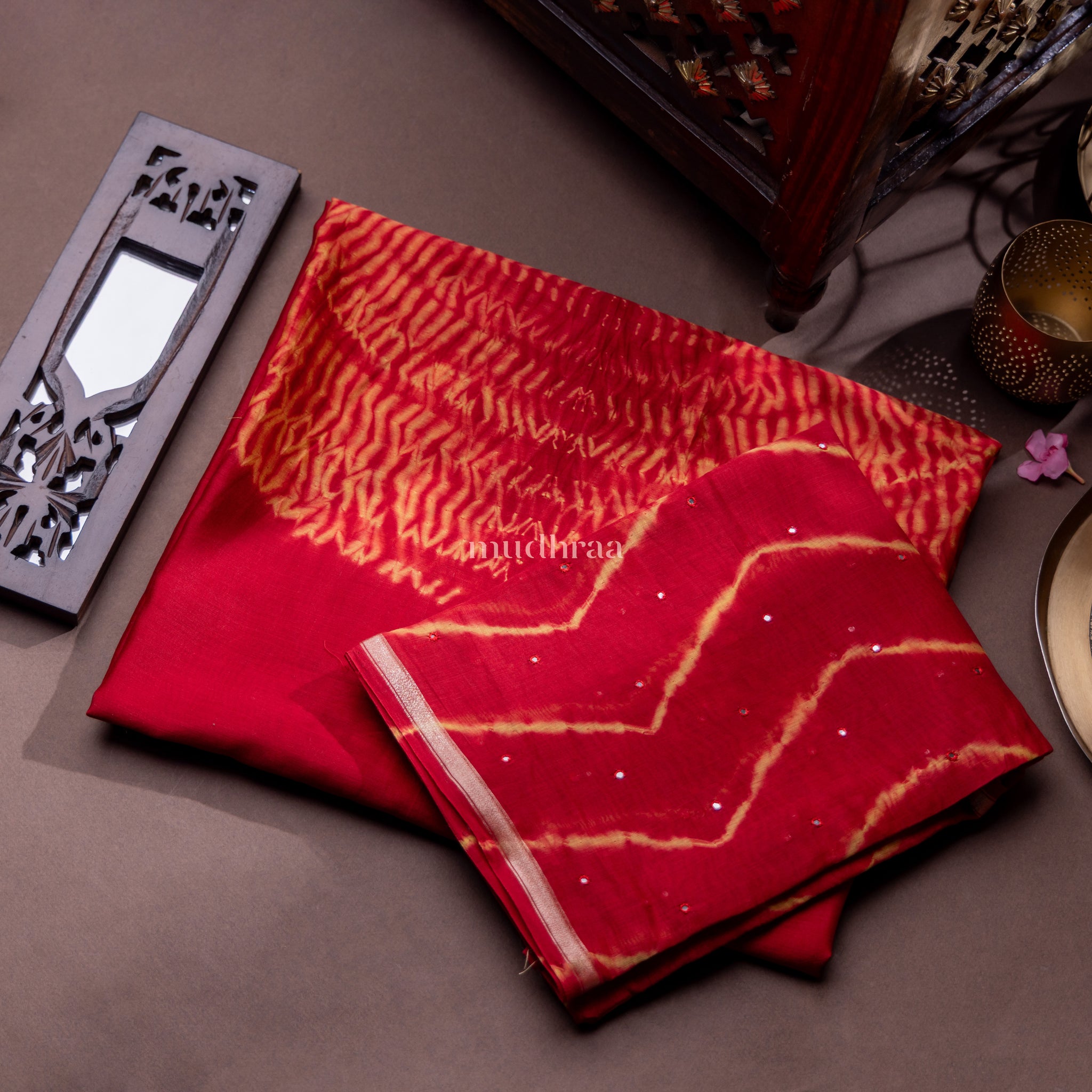 RED SHIBORI CHANDERI SUIT SET
