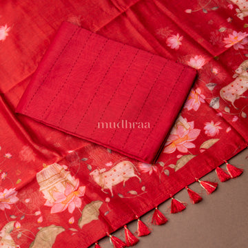 SCARLET CHANDERI KANTHA-PICHWAI SUIT SET