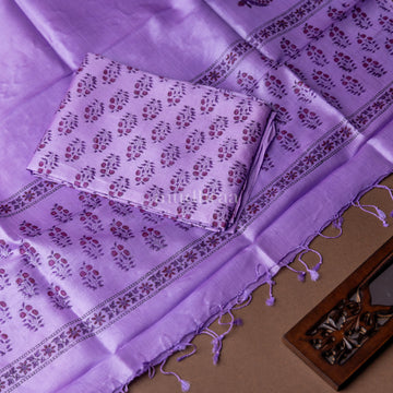 LAVENDER HANDBLOCK PRINTED TUSSAR SUIT SET