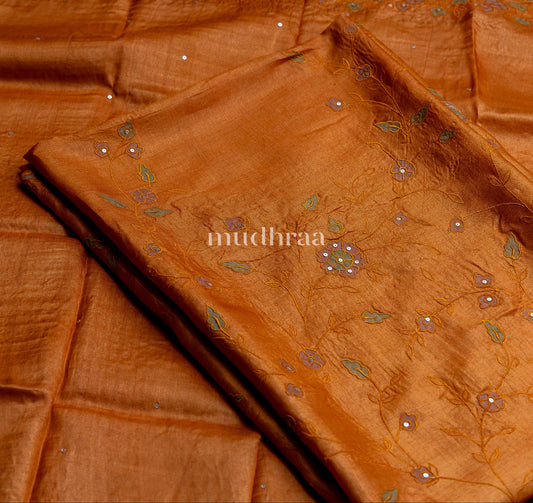 TANGERINE APPLIQUE EMBROIDERED TUSSAR SUIT SET