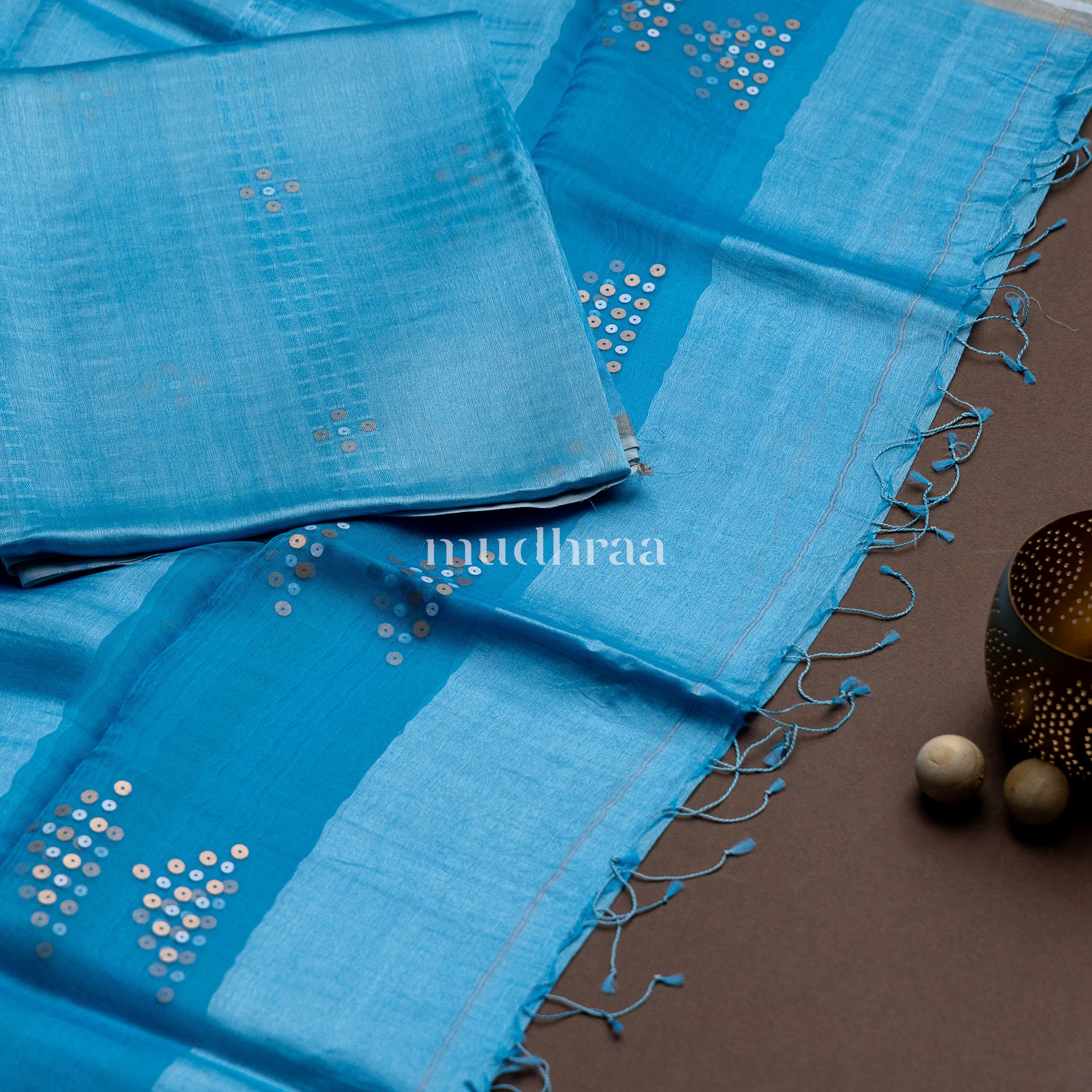 SKY BLUE SEQUIN LINEN SUIT