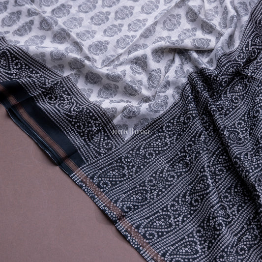 BLACK & WHITE PRINTED CHANDERI SUIT SET