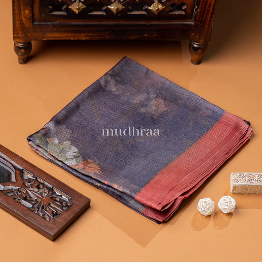 DARK GREY & BRICK PRINTED KOTA TUSSAR SAREE