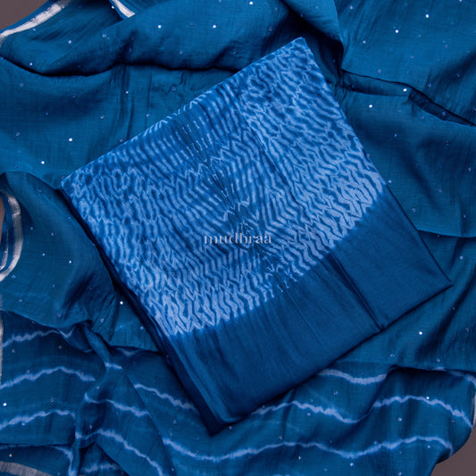 COBALT SHIBORI CHANDERI SUIT SET