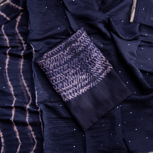 CHARCOAL SHIBORI CHANDERI SUIT SET