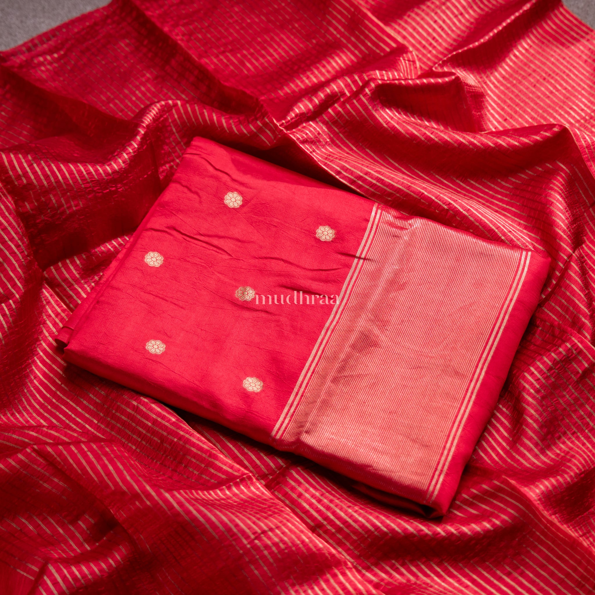 RED CHANDERI ZARI BUTA CHANDERI SUIT SET