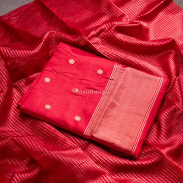 RED CHANDERI ZARI BUTA CHANDERI SUIT SET