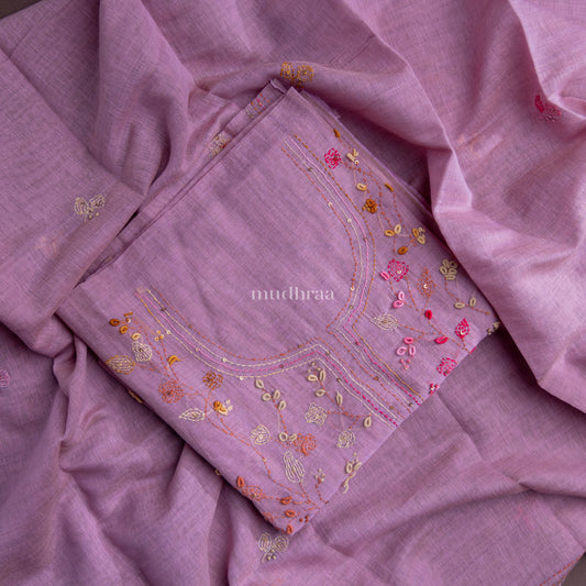 LILAC EMBROIDERED CHANDERI SUIT SET