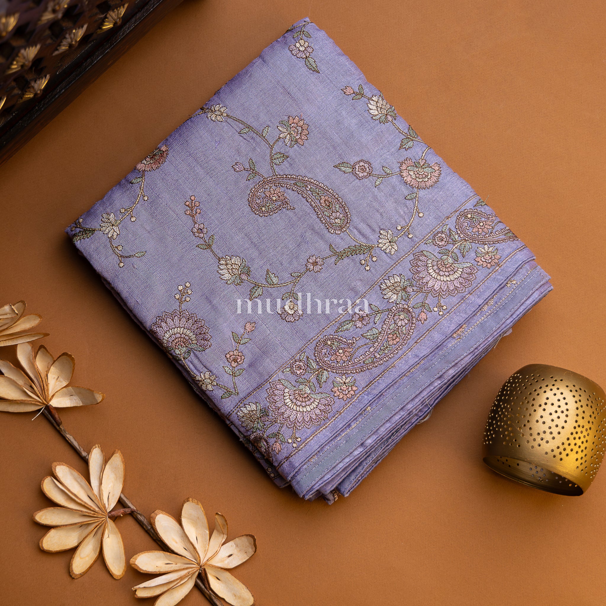 PERIWINKLE EMBROIDERED TUSSAR SAREE