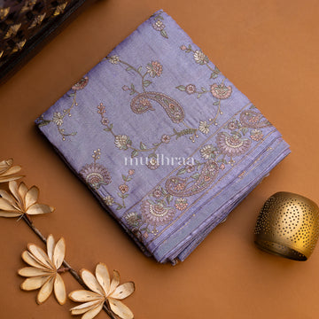PERIWINKLE EMBROIDERED TUSSAR SAREE