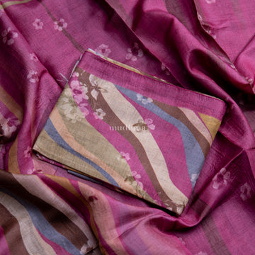 STRIPED FLORAL PRINTED TUSSAR SUIT SET