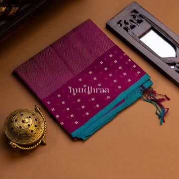 GRAPE & PERSIAN BLUE RAW SILK HANDWOVEN SEQUIN DUPATTA