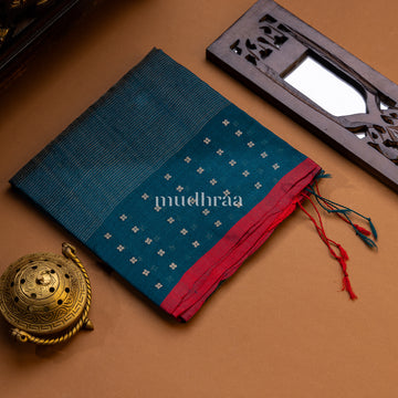 DARK JADE & SCARLET RAW SILK HANDWOVEN SEQUIN DUPATTA