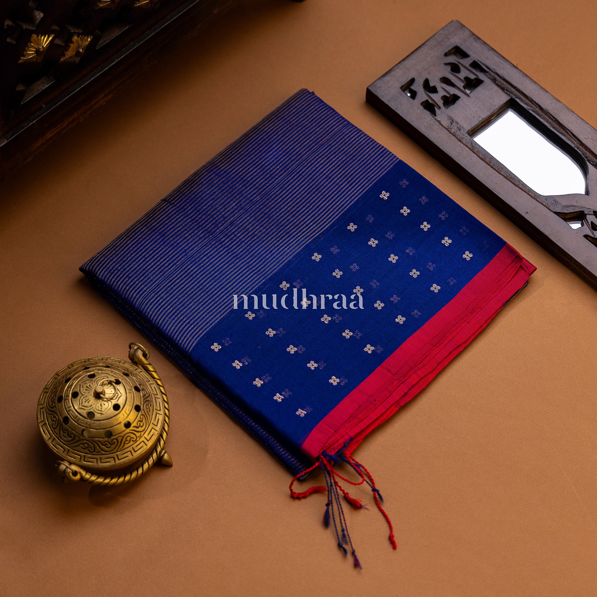 INK BLUE & SCARLET RAW SILK HANDWOVEN SEQUIN DUPATTA