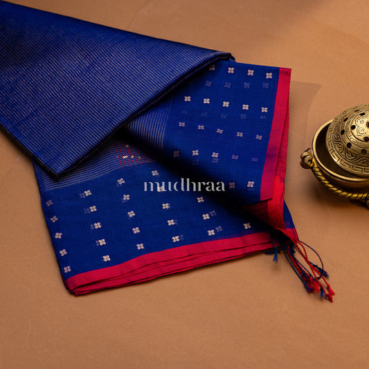 INK BLUE & SCARLET RAW SILK HANDWOVEN SEQUIN DUPATTA