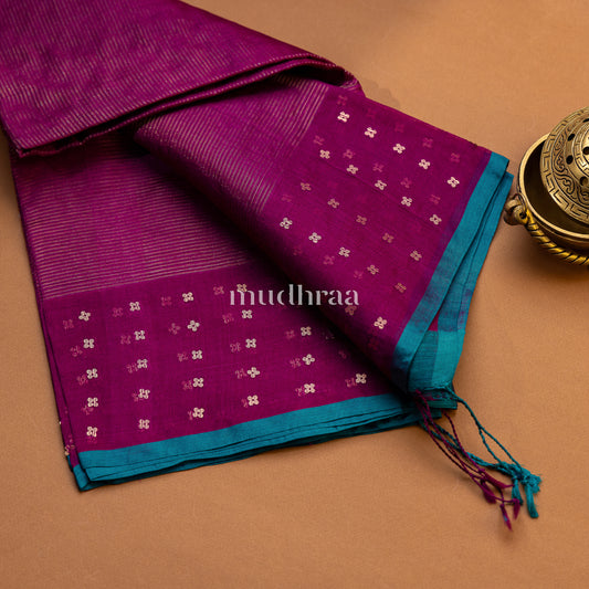 GRAPE & PERSIAN BLUE RAW SILK HANDWOVEN SEQUIN DUPATTA