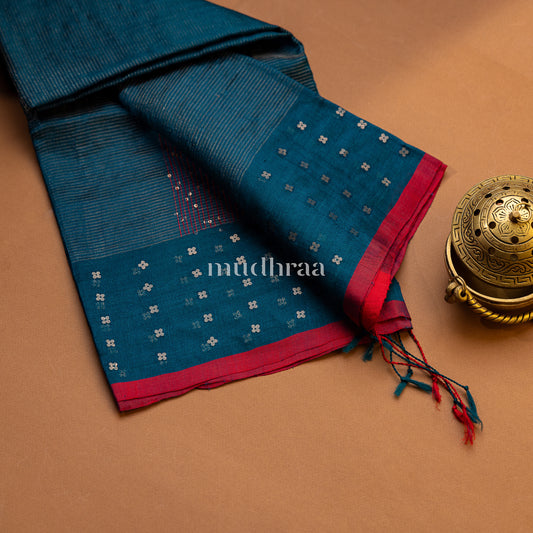 DARK JADE & SCARLET RAW SILK HANDWOVEN SEQUIN DUPATTA