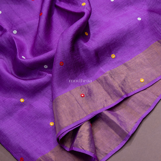 ELECTRIC VIOLET MIRROR WORK TUSSAR SAREE