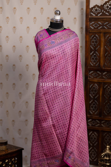 BLOSSOM PINK KANTHA TUSSAR SAREE