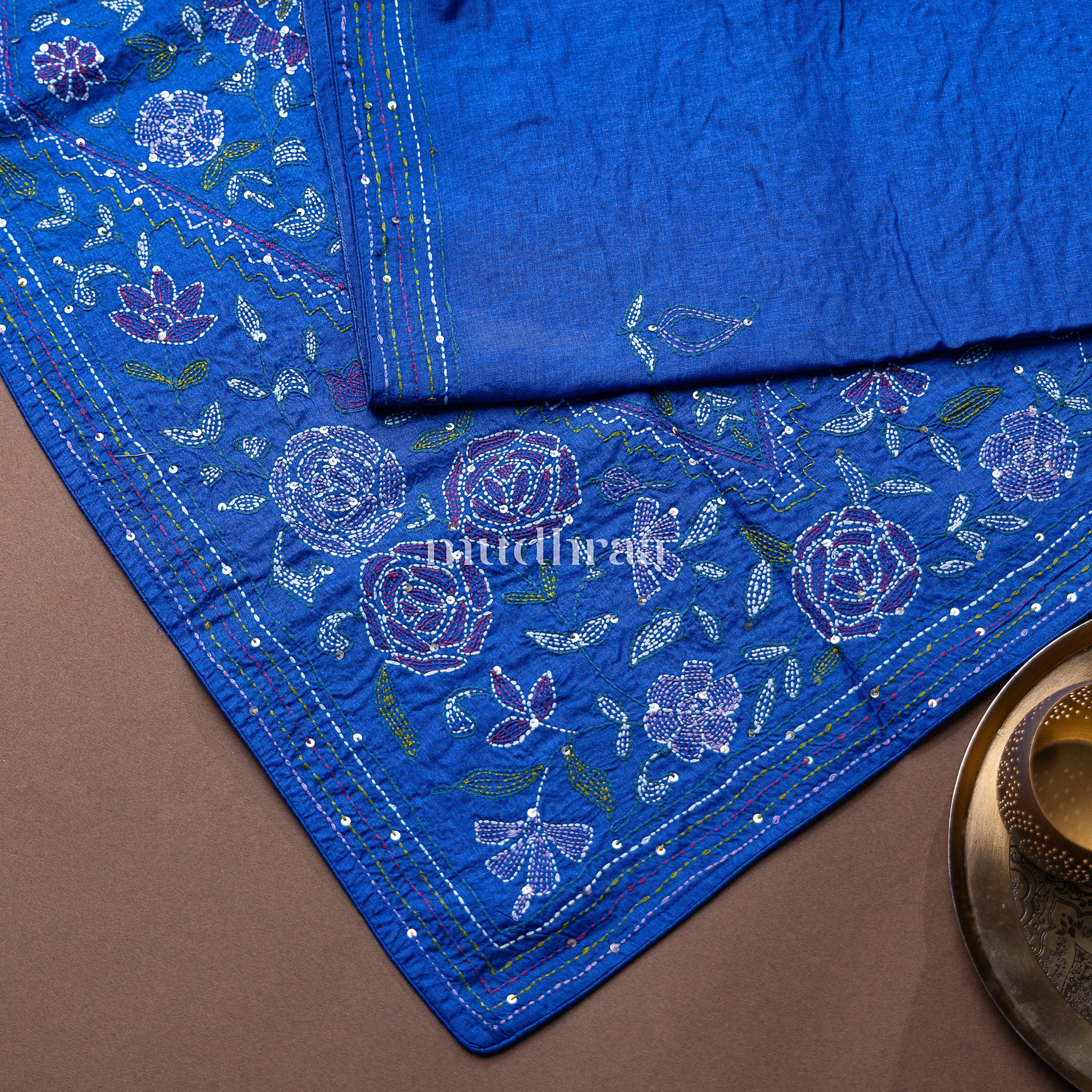 EGYPTIAN BLUE KANTHA TUSSAR SAREE