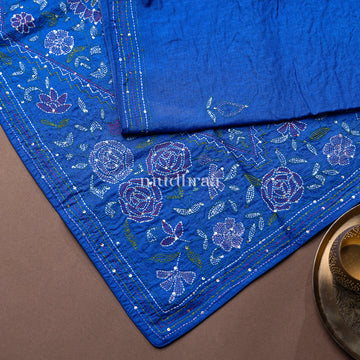 EGYPTIAN BLUE KANTHA TUSSAR SAREE