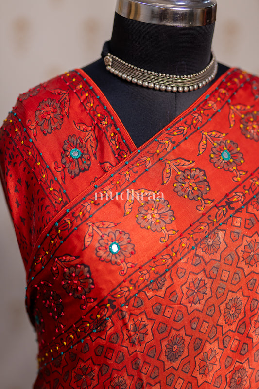 CRIMSON RED EMBROIDERED MODAL SILK SAREE