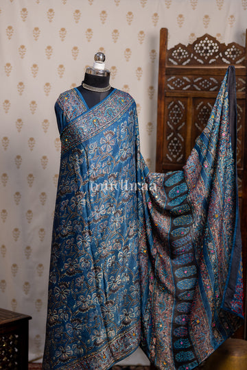 PERSIAN BLUE EMBROIDERED MODAL SILK SAREE