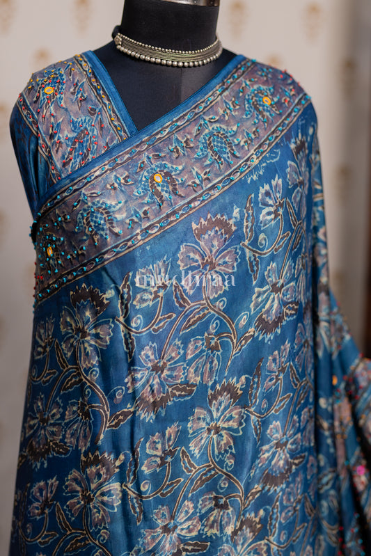 PERSIAN BLUE EMBROIDERED MODAL SILK SAREE