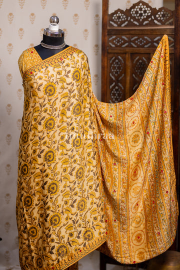 DANDELION YELLOW EMBROIDERED MODAL SILK SAREE