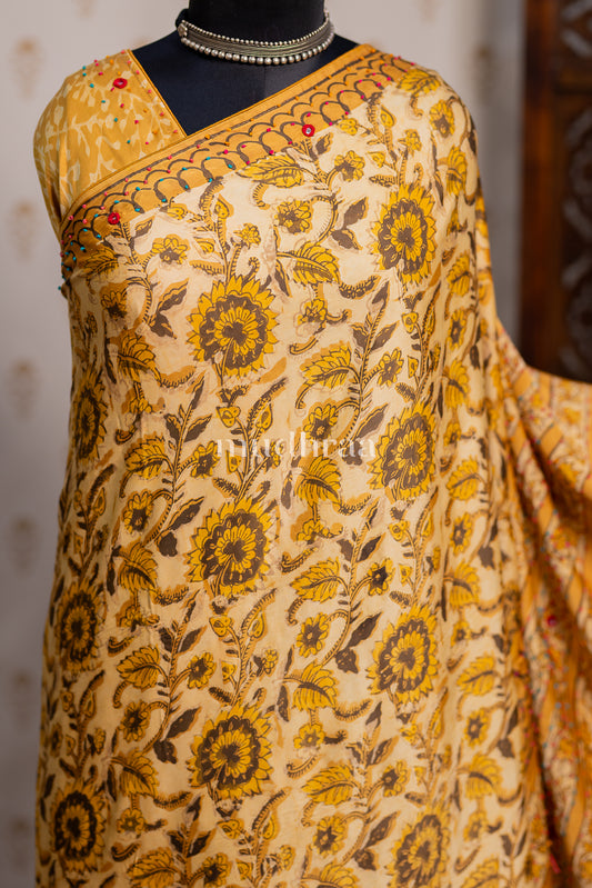 DANDELION YELLOW EMBROIDERED MODAL SILK SAREE