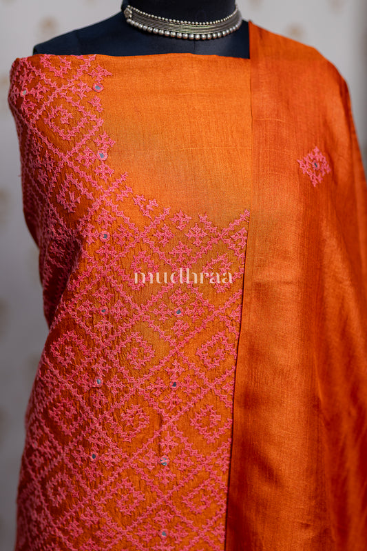 SUNSET ORANGE KUTCH TUSSAR SUIT SET