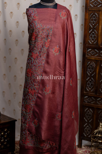 RUST BROWN KANTHA TUSSAR SUIT SET